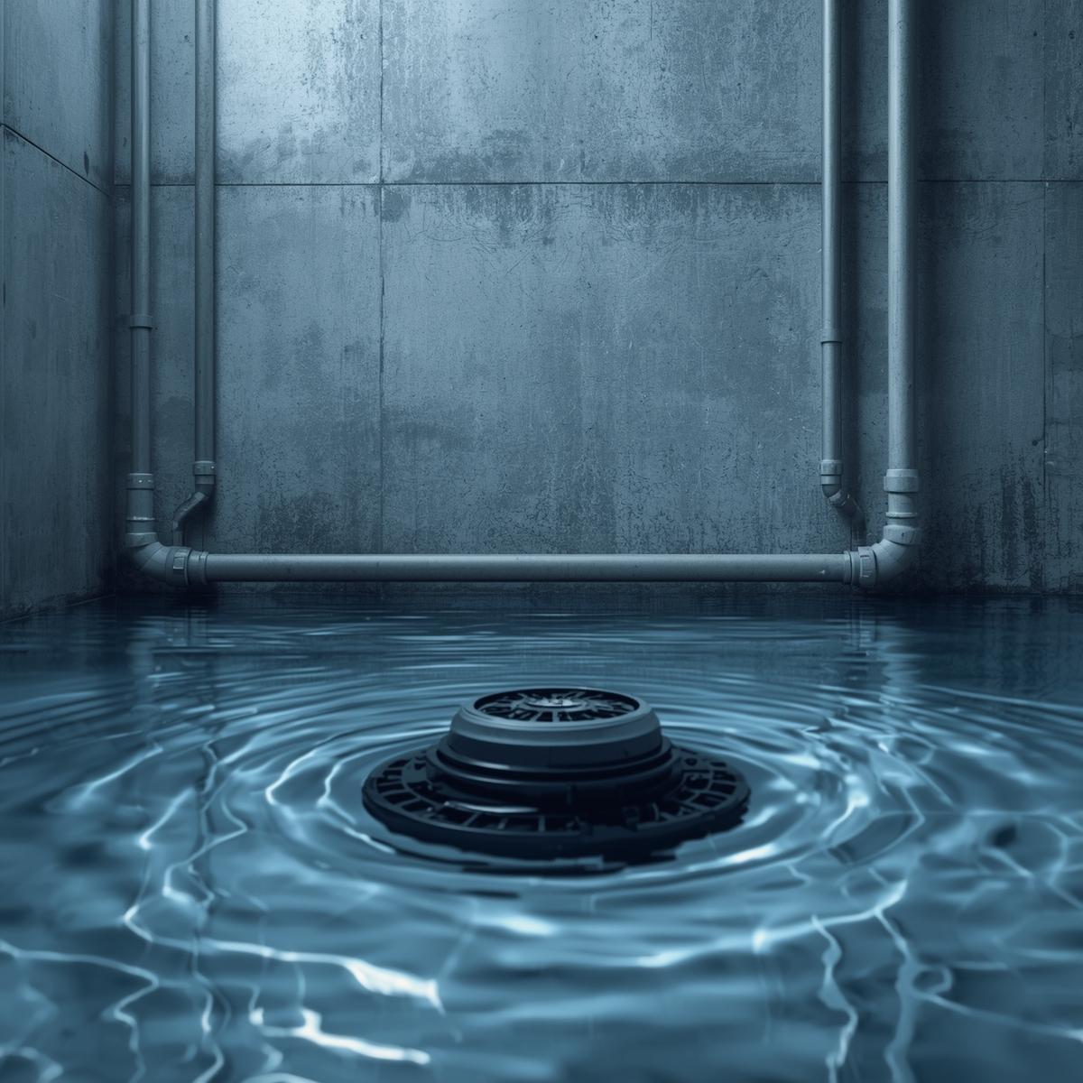 Sump pump working to prevent basement flooding during winter.