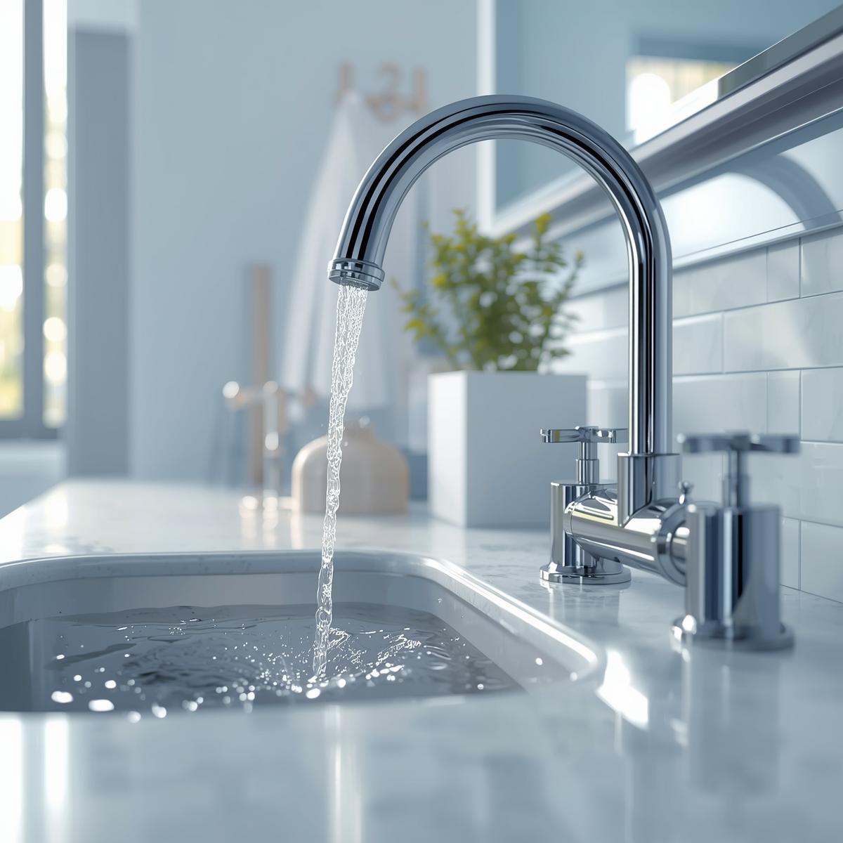 Residential plumbing fixtures showing steady water flow to illustrate water pressure problems in Janesville WI